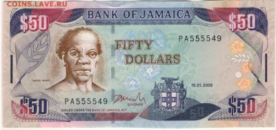 Ямайка 50 долларов 2008 до 09.01.2017 в 22.00мск (Г935) - 1-1ям50а