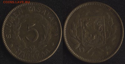 Финляндия 5 марок 1946 до 22:00мск 22.01.17 - Финляндия 5 марок 1946