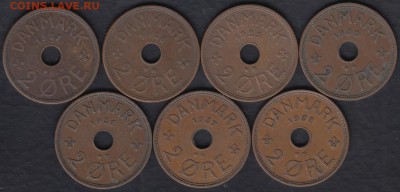 Дания 2 эре 1927-1938 7 монет до 02.02.2017 22-00 - Дания 2 эре подборка а