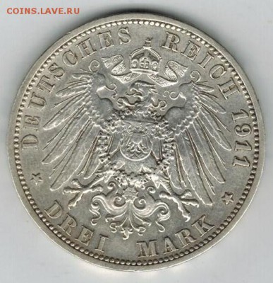 Германия, 3 марки 1911, Пруссия до 16.02 22-00 МСК - 002