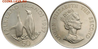 Фолклендские острова 50 пенсов 1987 Пингвины Крона Шайба - 7683.750x0