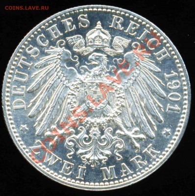 2 Марки 1901 года-Любек. серебро-UNC - 2 марки 1901 германия Любек unc отличный 15000-1