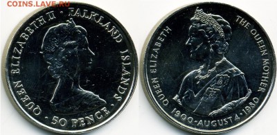 Фолклендские острова 50 пенсов 1980 80 лет Королевы Матери - 4c0f4efe148da