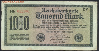 Германия 1000 марок 1922 г. 14.03.17 г. 22 -00 МСК. - 1000 м. 1922