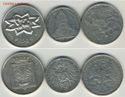 1 песо 1910 Мексика, 3 марки 1913 Герм., жетон 200 лет Вардё - imp_x_3