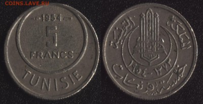 Тунис 5 франков 1954 до 22:00мск 08.04.17 - Тунис 5 франков 1954