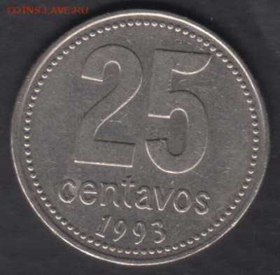Аргентина 25 центаво 1993 до 11.04.2017 21-00 - Аргентина 25 центаво 1993 а