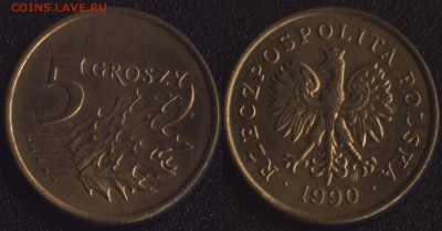 Польша 5 грошей 1990 до 22:00мск 23.06.17 - Польша 5 грошей 1990