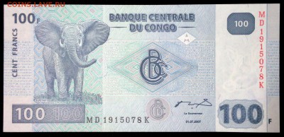Конго 100 франков 2007 unc до 25.07.17. 22:00 мск - 2
