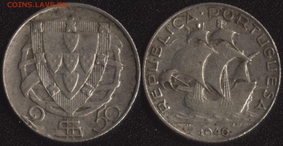 56 иностранных монет до 1950 года по ФИКСу - Португалия 2,5 эскудо 1946