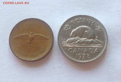 1 цент 1967г., 5 центов 1973г. Канада , до 03.08.17г. - канада