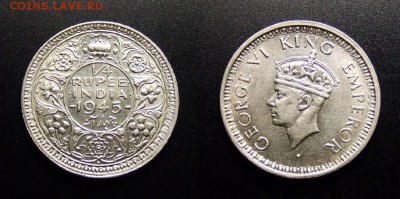 МОНЕТЫ МИРА 07-17 - Брит. Индия – 0,25 рупии (1945) «Георг VI» (Ag)