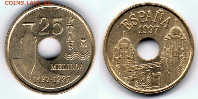 Испания 25 песет 1997 "Мелилья" (№1) до 20.08.17 22:00 - Spain_KM#983_14082017_1