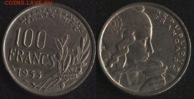 с 200 руб. Франция №1 - 5 монет до 22:00мск 25.08.17 - Франция 100 франков 1955 B
