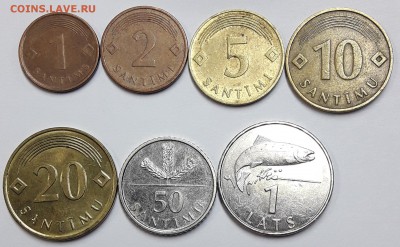 Латвия набор 1,2,5,10,20,50 сантим,1 лат. 1992-2009 гг. - 01