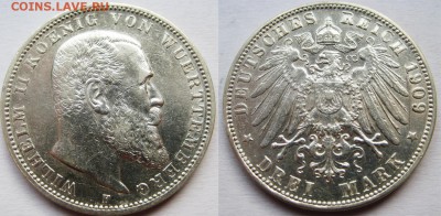 Германия. Вюртенберг 3 марки 1909 год. До 06.08 в 22-00 мск - 3 марки