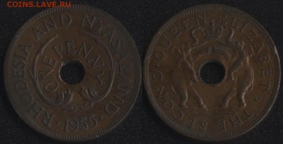 Родезия 5 монет до 22:00мск 15.09.17 - Родезия и Ньясаленд 1 пенни 1955
