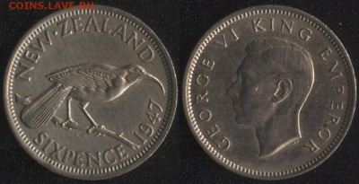 Новая Зеландия 6 пенсов 1947 до 22:00мск 22.09.17 - Новая Зеландия 6 пенсов 1947
