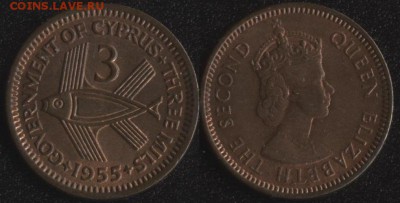 монеты Англии и Британских колоний по ФИКСу - Кипр 3 милс 1955