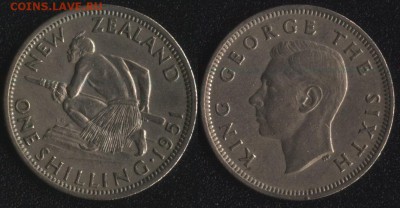 монеты Англии и Британских колоний по ФИКСу - Новая Зеландия 1 шиллинг 1951