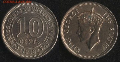 монеты Англии и Британских колоний по ФИКСу - Малайя 10 центов 1948