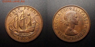 МОНЕТЫ МИРА 10-17 - Великобритания – 0,5 пенни (1959) «Елизавета II»