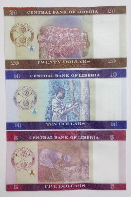 Либерия.Набор 3 боны (5,10,20 долларов 2016г) до 22.00 18.10 - Либерия Набор 2
