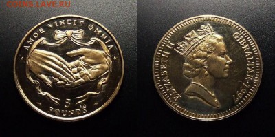 МОНЕТЫ МИРА 10-17 - Гибралтар – 5 фунтов (1997) «Золотой юбилей свадьбы Елизаветы II и Филиппа»