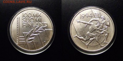 МОНЕТЫ МИРА 10-17 - Финляндия – 100 марок (1994) «Чемпионат Европы по лёгкой атлетике (Стадион Дружбы)» (Ag)