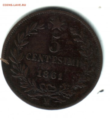 5 СENTEMINI, 1861, Италия - 5 СENTESIMI 1861