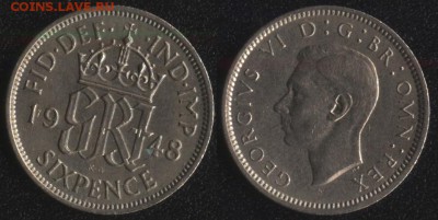 ФИКС! 20 монет мира до 1950 года №2 - Великобритания 6 пенсов 1948