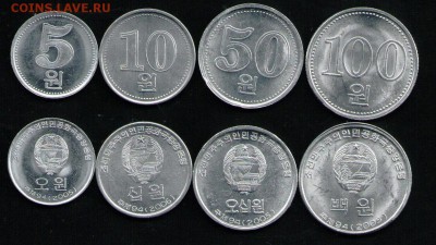 СЕВЕРНАЯ КОРЕЯ НАБОР 5,10,50,100 ЧОН 2005 UNC - 7 001