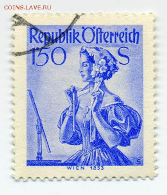 Австрия 1951 национальный костюм Вена - почта-марка_Австрия-1951_нцкостюм-Вена1853_гаш