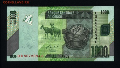 Конго 1000 франков 2013 unc до 19.12.17  22:00 мск - 2