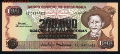 Никарагуа 200000 кордоба 1990 (надпечатка) unc 20.12.17 22:0 - 2