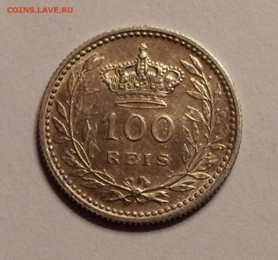 100 Reis 1910  Португалия Серебро с рубля 14.01.2018 - рейсс
