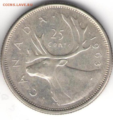 Канада. 25 центов 1963г. Олень. Серебро - Канада олень 1963а