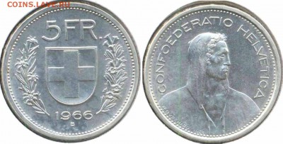 Швейцария 5 франков 1966 г., до15.02.2018 г. 22.00 по Москв - Швейцария 5 франков 1966  3
