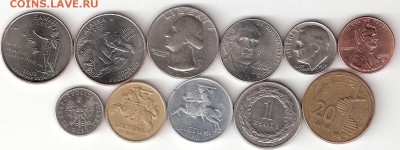 Инострань 11 разных монет: США 6шт,Литва,Польша,Азербайджан - INOSTRAN-11st P
