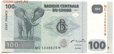 С 1 рубля 100 франков 2007 г., Конго, пресс, до 21:25 1.04. - Конго 100 франков 2007 года-1