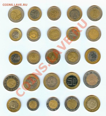 лот биметалических монет разных стран - реверс
