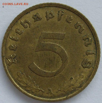 5 пфеннигов 1938 A. С 1 рубля. - 5 пф 1938 A - 1