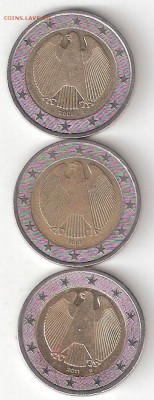 Германия 3 монеты: 2 евро-2002А, 2002D, 2011D - 3 euro Germ p
