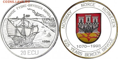 Монеты с Корабликами - Норвегия 20 экю