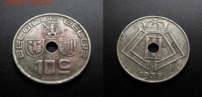 МОНЕТЫ МИРА 555 - Бельгия – 10 сантимов (1938) ник.-лат. №1-2