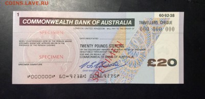 Образец дорожного чека 20 фунтов, банк Австралии - 9833F402-2706-4815-B908-556351E643EB