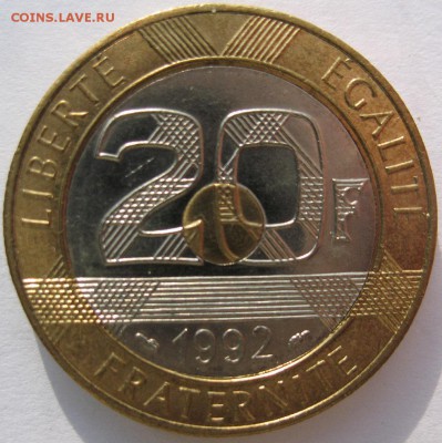 нция 20 франков 1992 триметалл до 06.06.2018 22:00 мск - 20фр1_1992_2