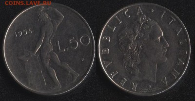 Италия 50 лир 1954 до 22:00мск 30.06.18 - Италия 50 лир 1954