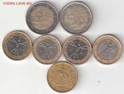 Италия 7 монет европериода разные - 7euro Italia a