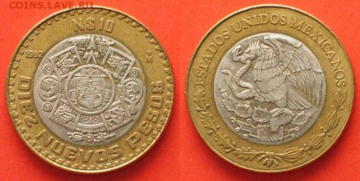 биметалл Мексика 10 песо 1992 серебро - bimetall_meksika_10_peso_1992_serebro